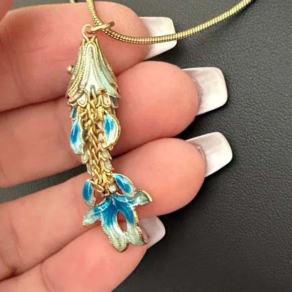 Cloisonné Articulated Koi Fish Pendant With Blue Enamel Necklace - Picture 2 of 3